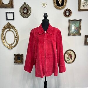 Vintage y2k Bernardo Red Suede Zip-Front Jacket